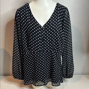 Black & White Polka Dot Sheer Long Sleeve Blouse – Size Unknown